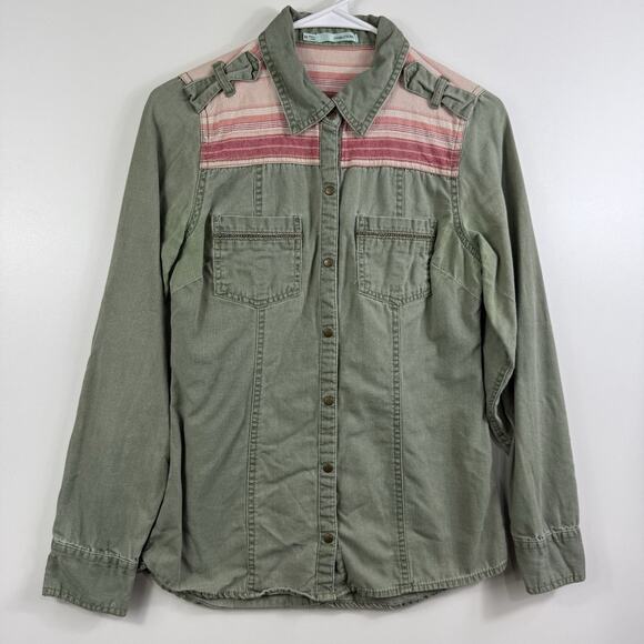 Maurices Green Pink Chambray Snap Collared Long Sleeve Shirt XS Boho Western - Picture 11 of 11
